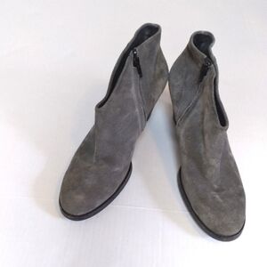 Paul Green Gray Leather Zip Up Heeled Ankle Boots Size 6.5